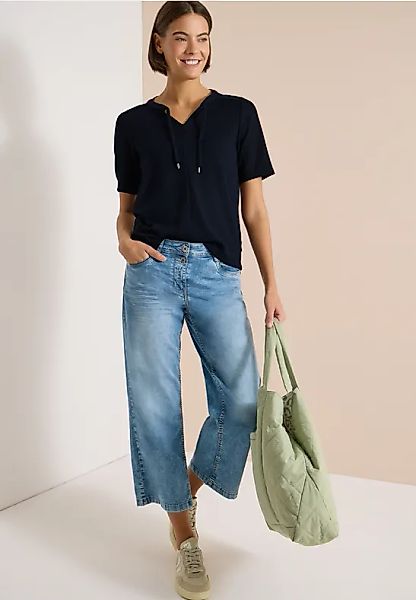 CECIL Kurzarm Bluse mit Split Neck und Bändern günstig online kaufen