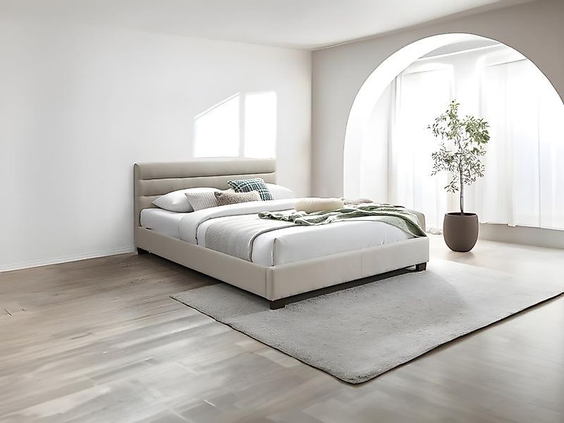 Polsterbett - 140 x 190 cm - Stoff - Beige - FAUSTIN günstig online kaufen