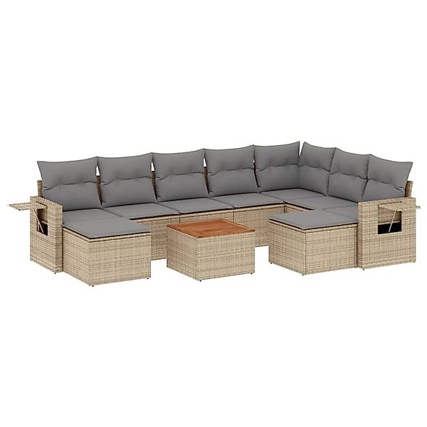 vidaXL 10-Tlg Garten-Sofagarnitur mit Kissen Beige Poly Rattan 3257179 günstig online kaufen