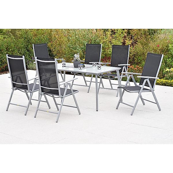 Merxx Amalfi Set 7-tlg. 6 Klappsessel Gartentisch 150 x 90 cm Schwarz günstig online kaufen