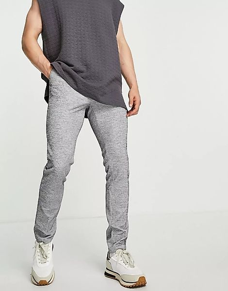 ASOS DESIGN – Elegante, eng geschnittene Hose aus geripptem Jersey in Grau günstig online kaufen