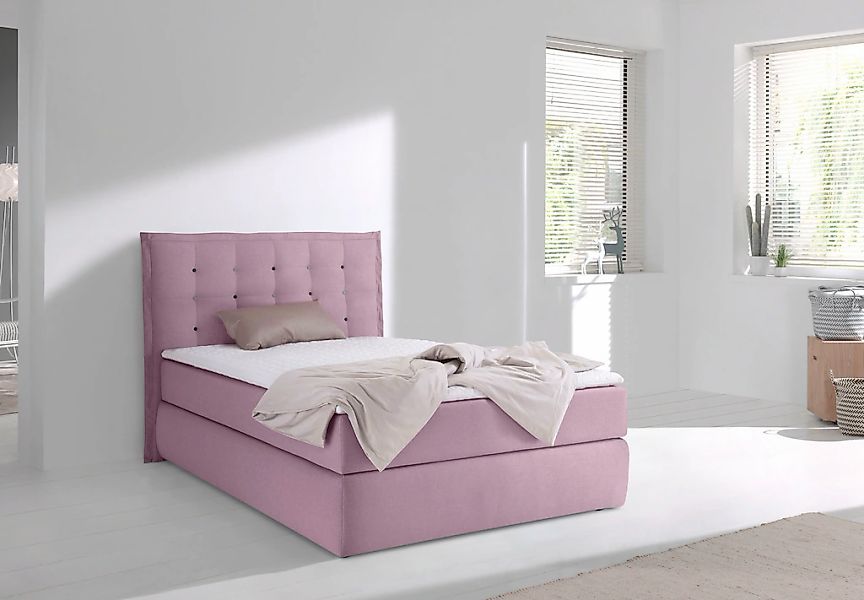 Home affaire Boxspringbett "Sagres" Kopfteil mit 2farbiger Flatterbiese und günstig online kaufen