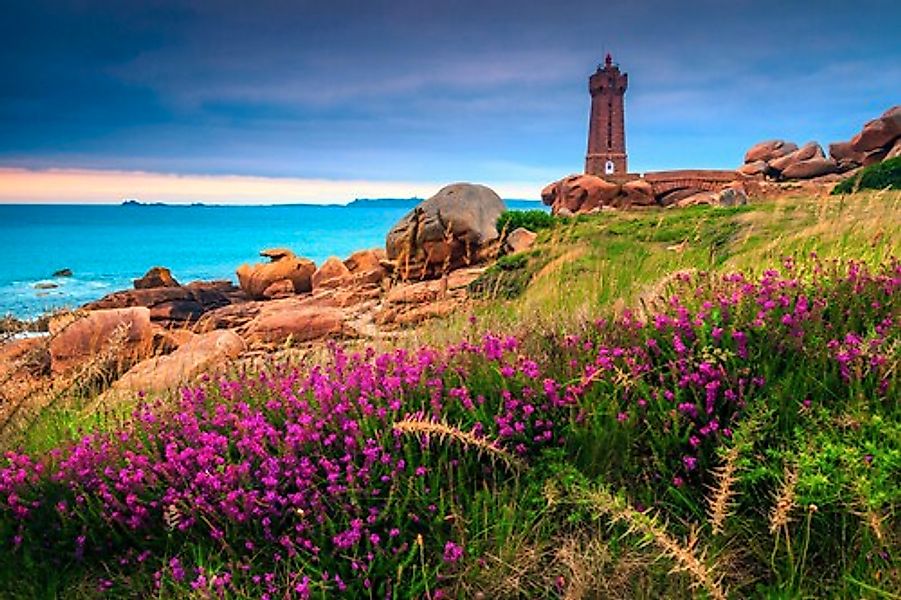 Papermoon Fototapete »LEUCHTTURM-BRETAGNE BLUMEN WIESE MEER OZEAN KÜSTE BER günstig online kaufen