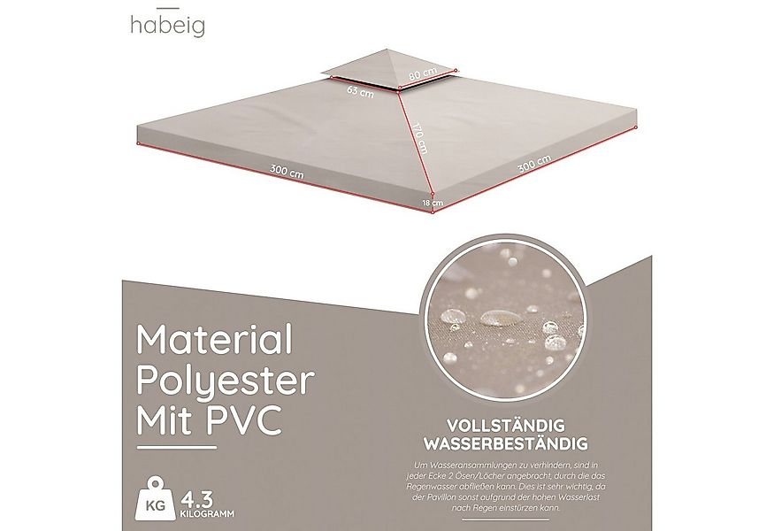 habeig Pavillon-Ersatzdach Pavillondach 360g/m² PVC 3x3m WASSERDICHT -- NEU günstig online kaufen