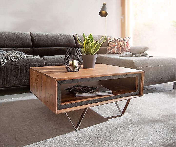 Couchtisch Stonegrace 80x60 cm Akazie Natur 1 Fach Steinfurnier günstig online kaufen