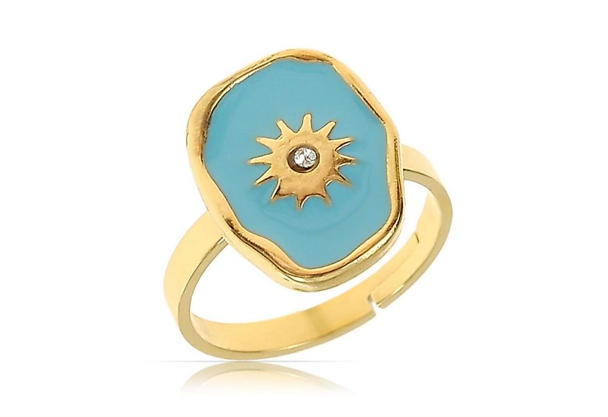 Made by Nami Fingerring Goldener Boho Ring mit türkisem/rosa Edelstein mit günstig online kaufen