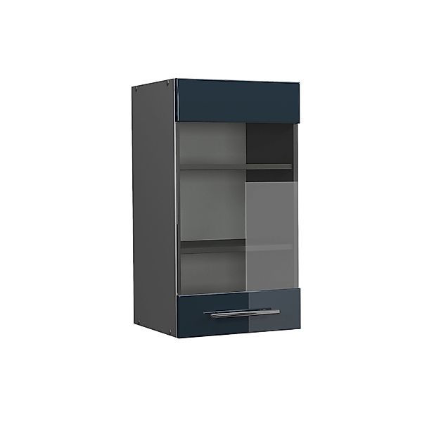 Vicco Küchenglasschrank Fame-Line Dunkelblau Hochglanz/Anthrazit 40 cm günstig online kaufen