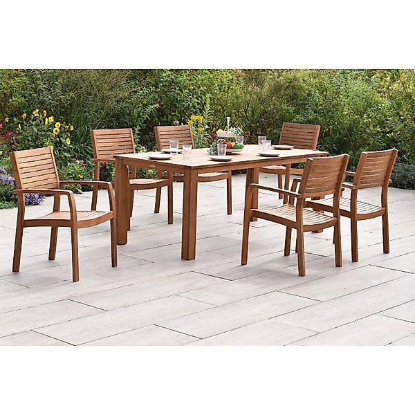 Merxx Batavia Set 7-tlg. 6 Stapelsessel Gartentisch 185 x 90 cm günstig online kaufen