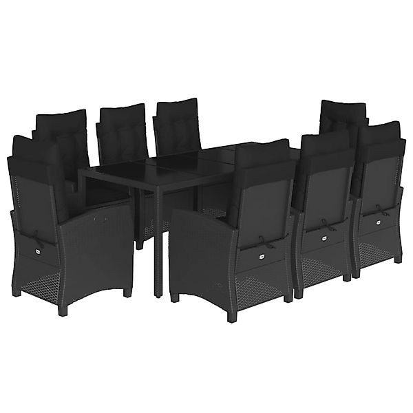 vidaXL 9-Tlg Garten-Essgruppe mit Kissen Schwarz Poly Rattan 3212642 günstig online kaufen