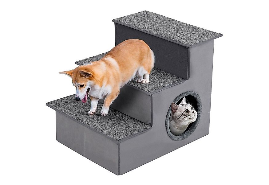 COSTWAY Haustiertreppe, 3 Stufen Hundetreppe mit Katzenhaus & Stauraum günstig online kaufen