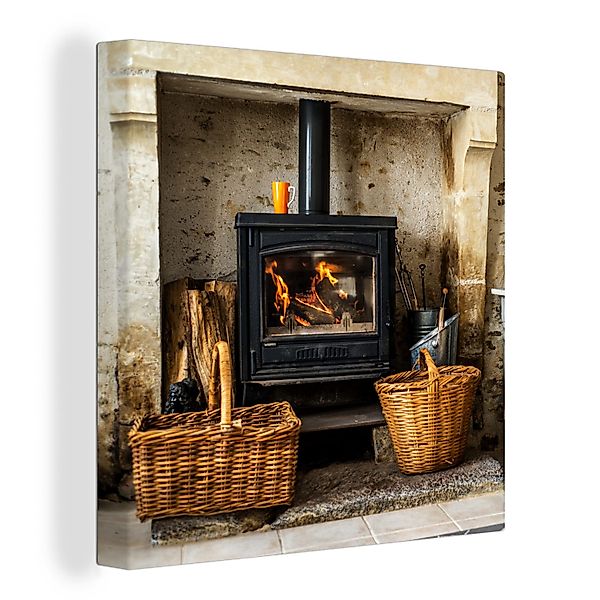 OneMillionCanvasses® Leinwandbild Kamin in einem Wohnzimmer, günstig online kaufen
