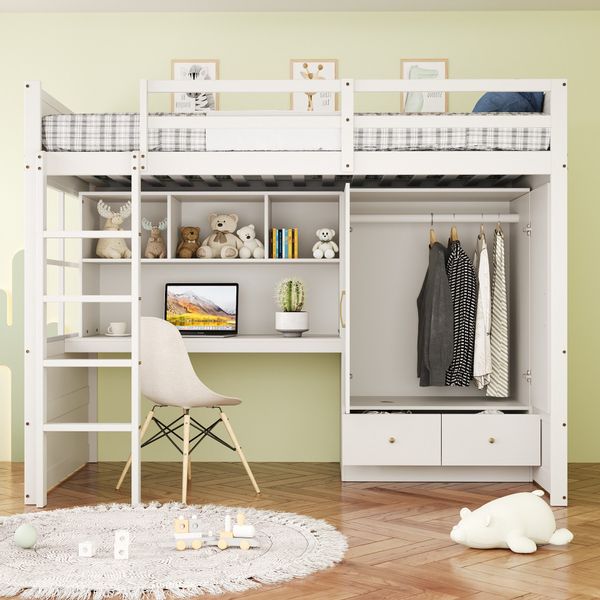 Flieks Hochbett Kinderbett 90x200cm mit Schreibtisch, günstig online kaufen