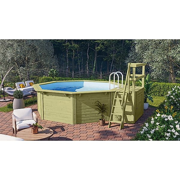 Karibu Achteckpool "Rimini 1X mit Sonnendeck" BxLxH: 480x400x121cm günstig online kaufen
