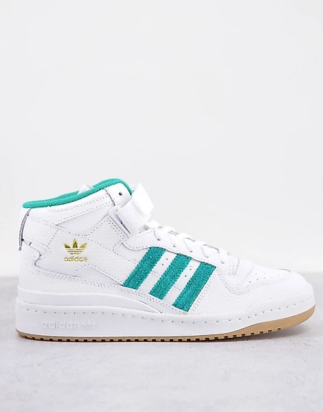 adidas Originals – Forum Mid – Sneaker in Weiß mit grünen Streifen günstig online kaufen