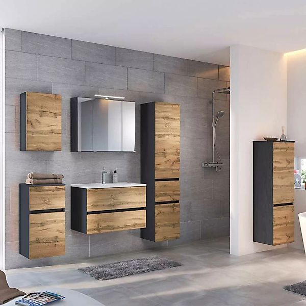 Design Badezimmer Set in Wildeichefarben Anthrazit (sechsteilig) günstig online kaufen