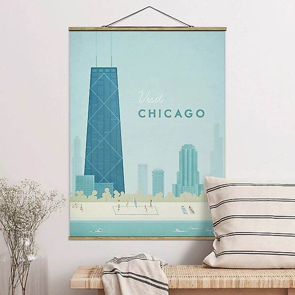 Stoffbild Architektur mit Posterleisten - Hochformat Reiseposter - Chicago günstig online kaufen