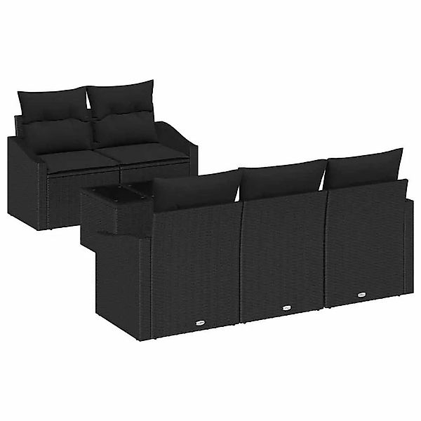 vidaXL Sofa Set mit Kissen mit Speicher 6-Tlg Schwarz Poly-Rattan 3355272 günstig online kaufen