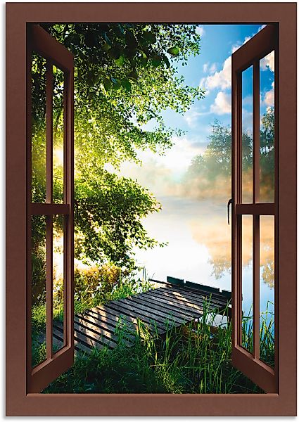 Artland Wandbild "Fensterblick Angelsteg am Fluss" Fensterblick 1 Stk. tlg. günstig online kaufen