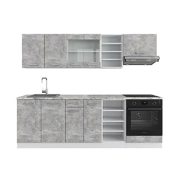 Vicco R-Line Küchenzeile Beton/Weiß 240 cm AP Marmor günstig online kaufen