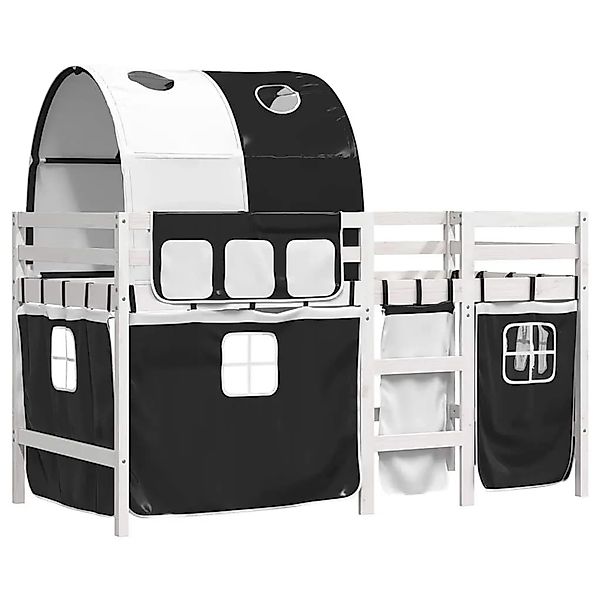 vidaXL Kinderhochbett mit Tunnel Weiß und Schwarz 90x190 cm Kiefernholz 328 günstig online kaufen