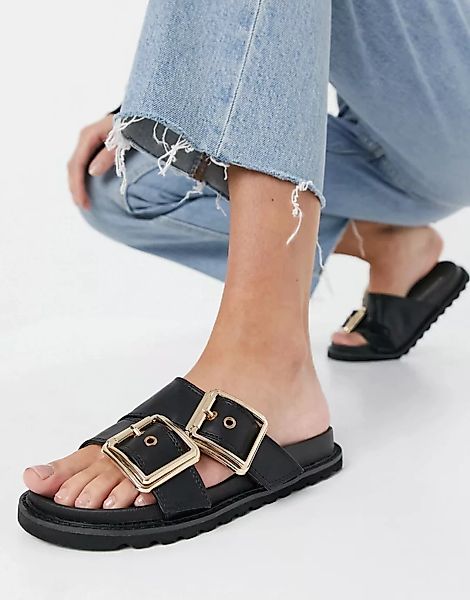 Glamorous – Flache Sandale mit dicker Sohle in Schwarz günstig online kaufen