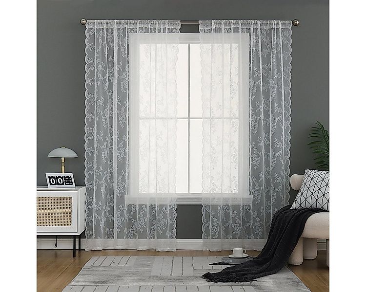 Rosnek Vorhang Transparent, Blumenmuster, Spitze, für Schlafzimmer Heimdeko günstig online kaufen