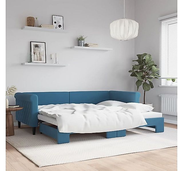 vidaXL Gästebett Gästebett Tagesbett Ausziehbar Blau 90x200 cm Samt Bett Be günstig online kaufen