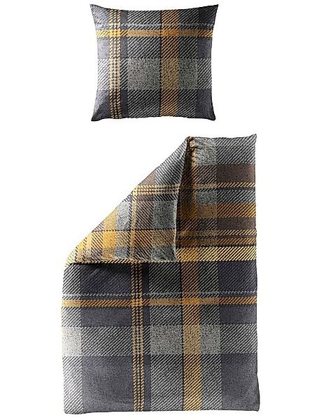 JACK Bettwäsche 135x200cm Strickmuster Gold Anthrazit, Biber, 2 teilig, In günstig online kaufen
