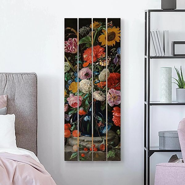 Holzbild Plankenoptik - Hochformat Jan Davidsz de Heem - Glasvase mit Blume günstig online kaufen