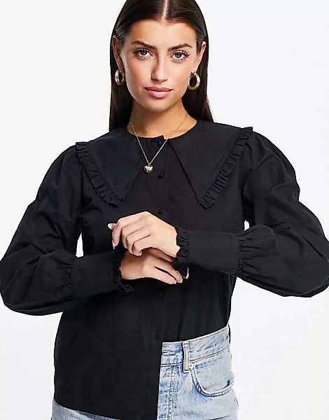 Y.A.S – Hemd in Schwarz mit großem Kragen und Knopfleiste günstig online kaufen