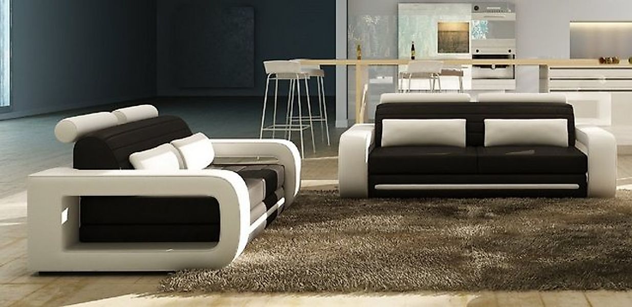 JVmoebel Sofa Weiß-schwarze Ledersofas Wohnlandschaft 3+2 Sitzer Design Neu günstig online kaufen