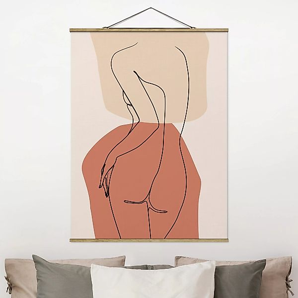 Stoffbild Abstrakt mit Posterleisten - Hochformat Line Art Frau Rücken Brau günstig online kaufen