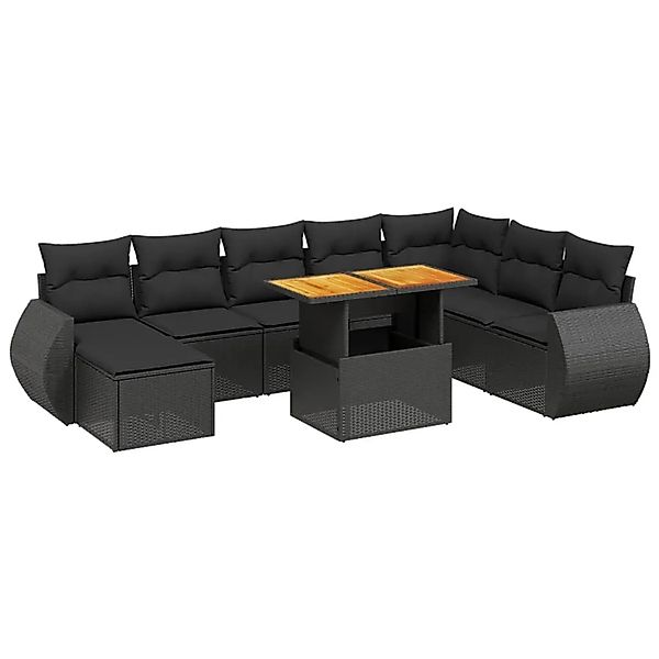 vidaXL 9-Tlg Garten-Sofagarnitur mit Kissen Schwarz Poly Rattan 3275848 günstig online kaufen
