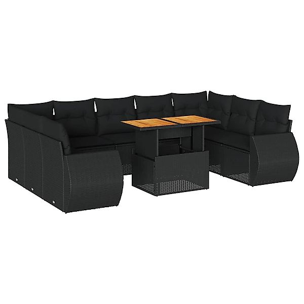 vidaXL 10-Tlg Garten-Sofagarnitur mit Kissen Schwarz Poly Rattan 3327303 günstig online kaufen