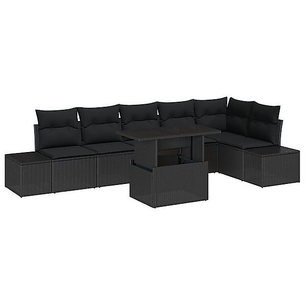 vidaXL Loungesofa 7-teiliges Garten-Sofa-Set mit Kissen Schwarz Poly-Rattan günstig online kaufen