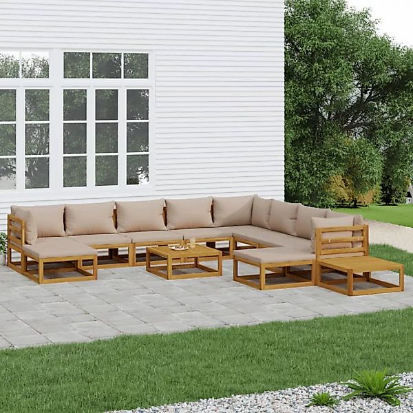 Vidaxl 12-tlg. Garten-lounge-set Mit Taupe Kissen Massivholz günstig online kaufen