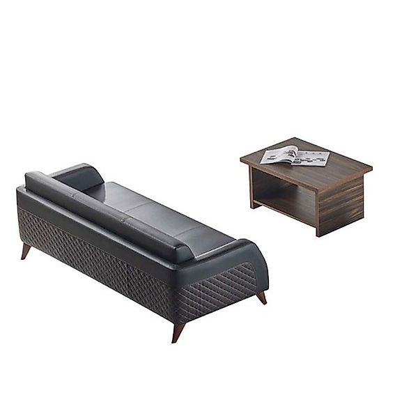 JVmoebel 3-Sitzer Ledersofa 3-Sitzer Sofa Couchtisch Couch Set Schwarz Brau günstig online kaufen