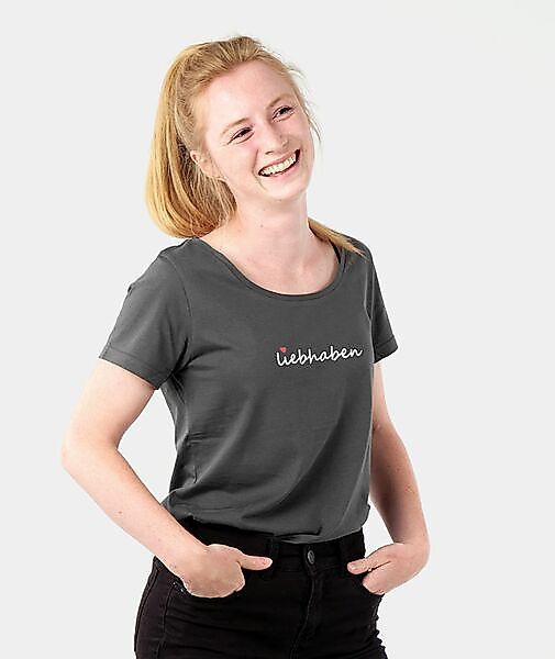 Damen T-shirt Aus Reiner Bio-baumwolle Mit "Liebhaben"-Print günstig online kaufen