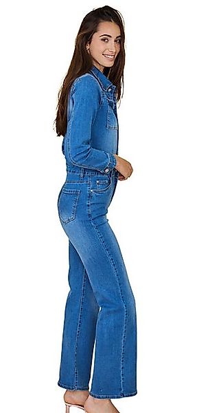 Charis Moda Jumpsuit Jeansoverall Langarm ausgestelltes Bein Flared günstig online kaufen