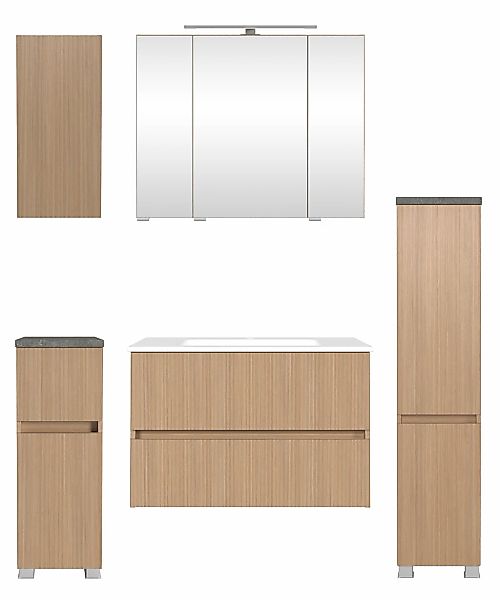 welltime Badmöbel-Set "EIXO, 5tlg.-Set: Spiegelschrank, Waschtisch und Beim günstig online kaufen