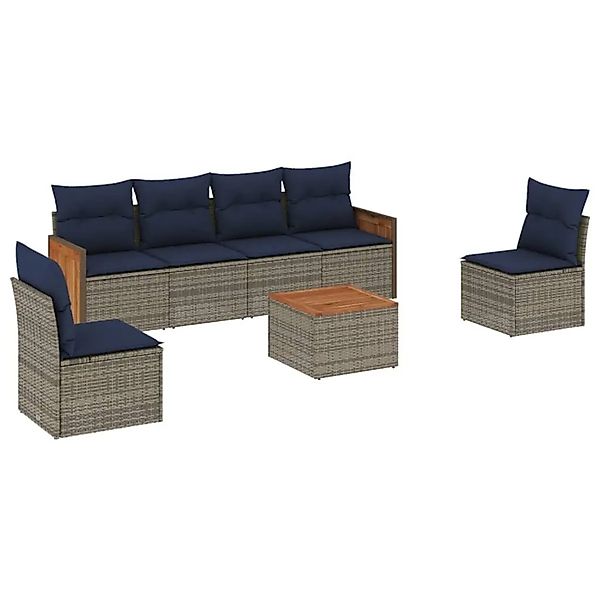 vidaXL 7-Tlg Gartensofa-Set mit Kissen Grau Polyrattan 3227552 günstig online kaufen