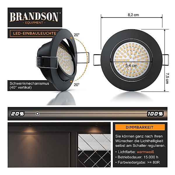 Brandson LED Einbaustrahler, Dimmfunktion, Schwenkmechanismus (40° günstig online kaufen