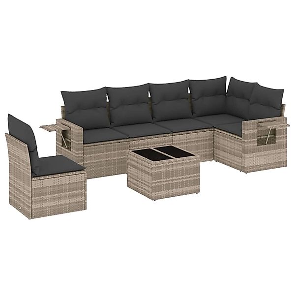 vidaXL 7-Tlg Garten-Sofagarnitur mit Kissen Hellgrau Poly Rattan 3252579 günstig online kaufen
