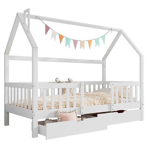 OKWISH Kinderbett Hochbett, Kiefer Einzelbett Hausbett Mit 2 Schubladen 90x günstig online kaufen