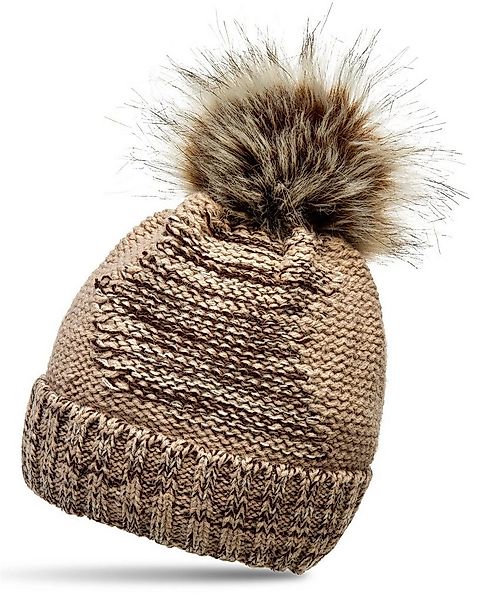 Caspar Bommelmütze MU200 gefütterte Damen Winter Strickmütze mit XL Bommel günstig online kaufen