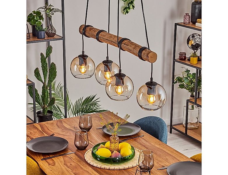 hofstein Pendelleuchte Hängelampe aus Metall/Holz/Glas in Schwarz/Natur/Ber günstig online kaufen