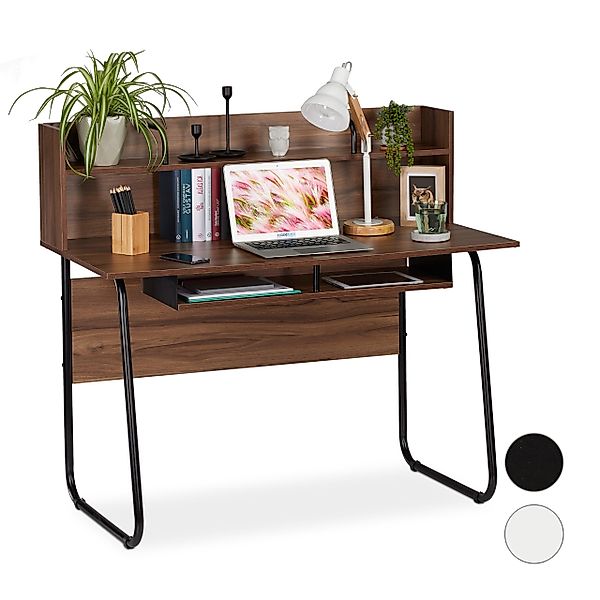 relaxdays Schreibtisch mit Ablagefäch, Holz / günstig online kaufen