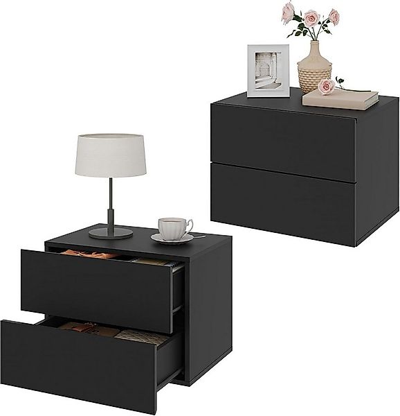 Woltu Nachttisch (2-St), hängend mit Schublade, Wandregal Schwarz für Schla günstig online kaufen