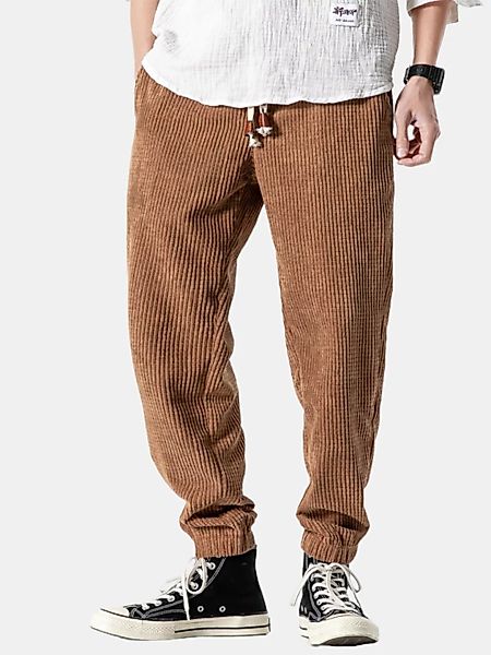 Herren Cord Design Baumwolle einfarbig Kordelzug mit mittlerer Taille Harem günstig online kaufen