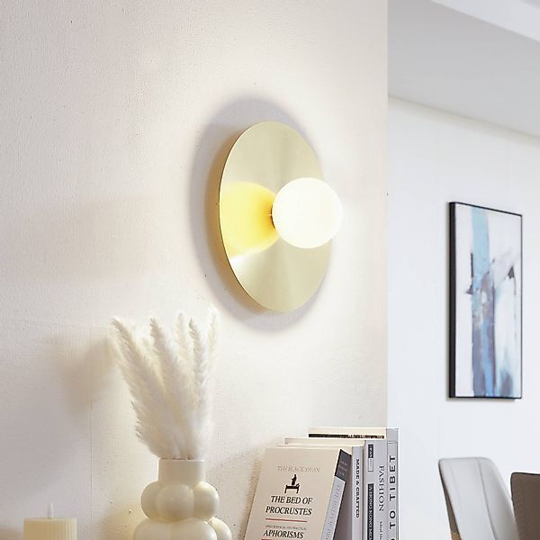 Lindby Wandleuchte Zain, goldfarben/weiß, Glas, Ø 33 cm, G9 günstig online kaufen